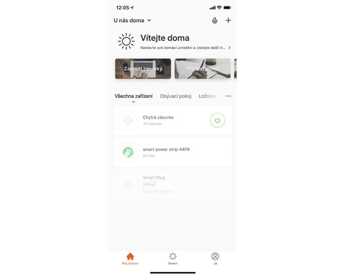 Snímka obrazovky smartfónu s rozhraním aplikácie Smart Home