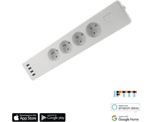 Predlžovací kábel so štyrmi zásuvkami a štyrmi portami USB