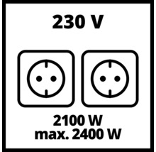 Symbol pre 230 V, 2100 W a maximálny výkon 2400 W