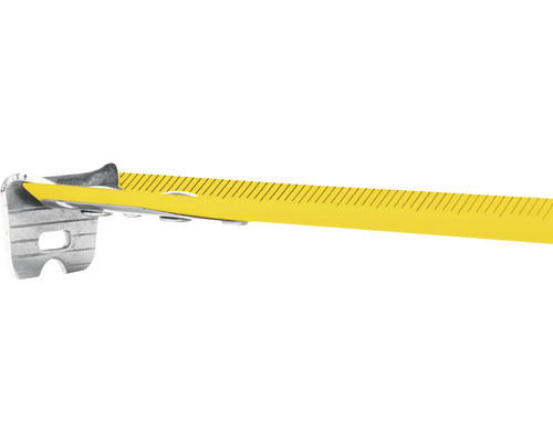 Detailný pohľad na žltý zvinovací meter s kovovým prvkom