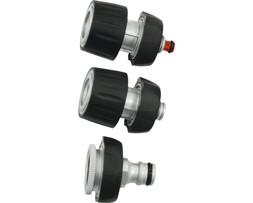 Tri záhradné spojky z kovu a plastu pre záhradné hadice