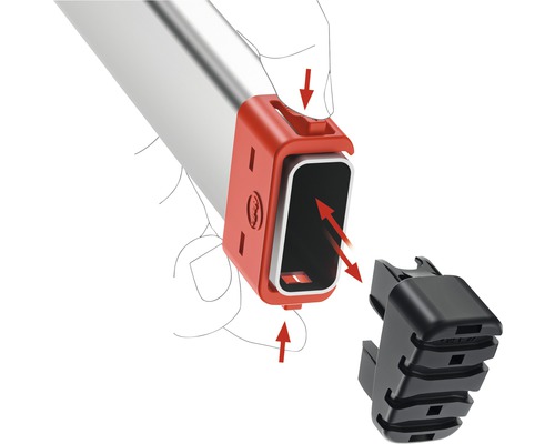 Ilustrácia montáže čiernej krytky na profil s červeným držiakom