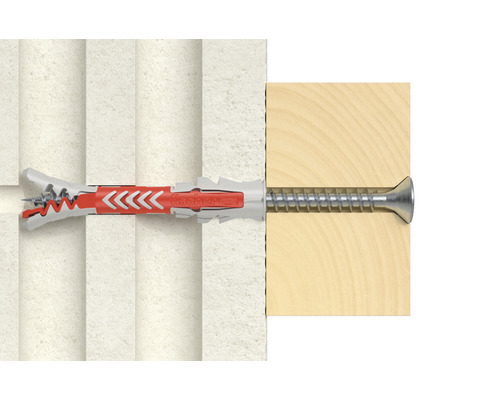 Ilustrácia skrutky s hmoždinkou v stene a dreve