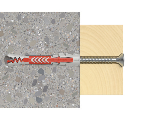 Hmoždinka Fischer so skrutkou v betóne a dreve