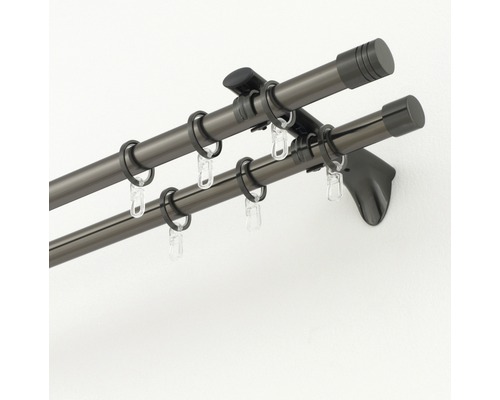 Dvojitá záclonová tyč s krúžkami a háčikmi na upevnenie záclon