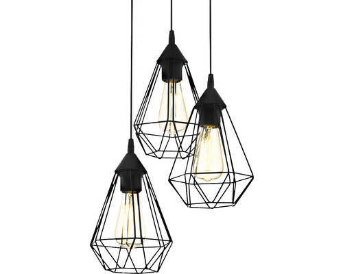 Závesná lampa s tromi žiarovkami v geometrickom dizajne