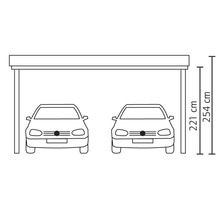 Ilustrácia dvojitého carportu s rozmermi 221 centimetrov a 254 centimetrov