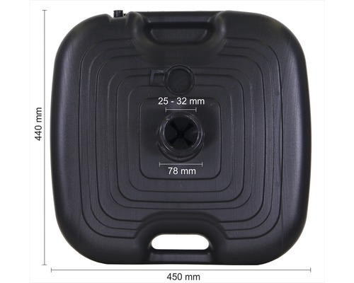 Štvorcový stojan na slnečník z plastu s rozmermi 440 mm x 450 mm