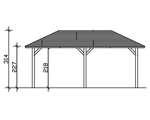 Technický výkres altánku s výškovými údajmi