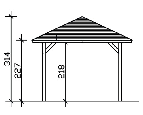 Nákres altánku s uvedenými výškami