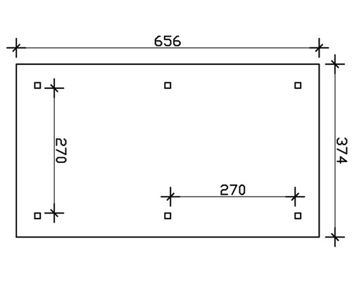 Technický nákres s rozmermi 656 x 374 a rozstupom otvorov 270