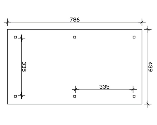 Technický nákres s rozmermi: šírka 786 mm, výška 439 mm, vzdialenosť 335 mm