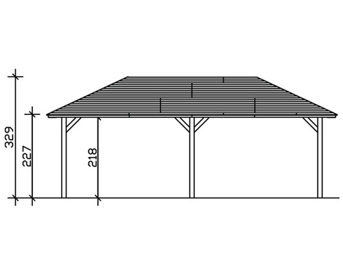 Technický nákres altánku s uvedením výšky