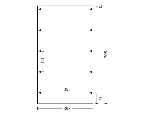 Technický výkres s rozmermi obdĺžnika: dĺžka 708, šírka 397.