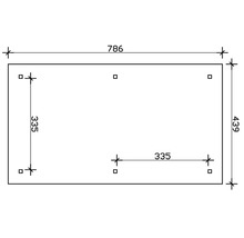 Technický nákres s rozmermi 786 x 439 mm