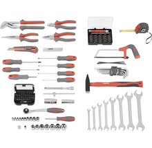 Sortiment rôznych nástrojov ako kliešte, skrutkovače a kladivo