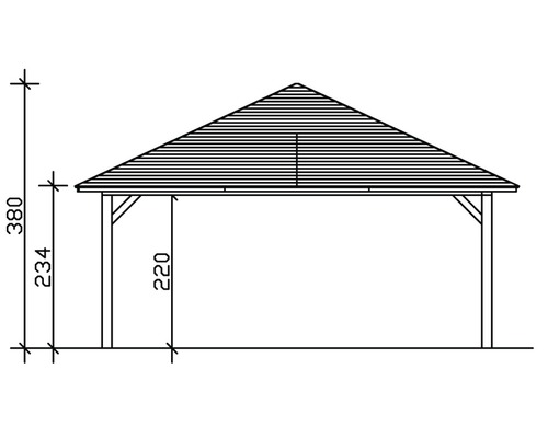 Technický výkres altánku s výškovými údajmi