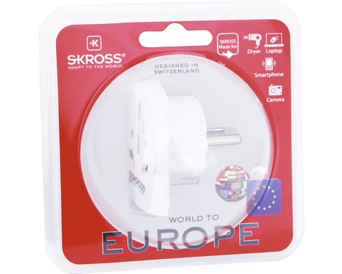 Adaptér cestovnej zástrčky Skross World to Europe v balení