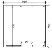 Technický nákres s rozmermi 555 mm, 557 mm, 514 mm, 141 mm a 15 mm