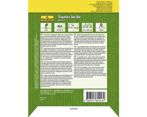 Informácie o rastline FloraSelf Tagetes lucida Anisata na obale