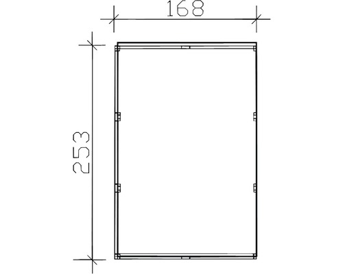 Technický nákres obdĺžnika s rozmermi 168 x 253.