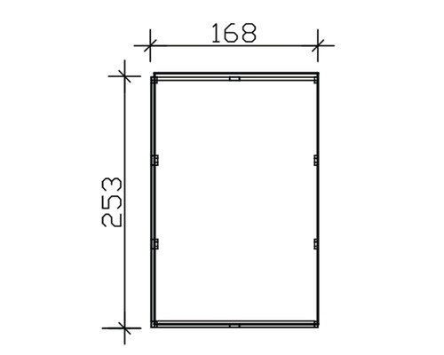Technický nákres rámu s rozmermi 168 x 253