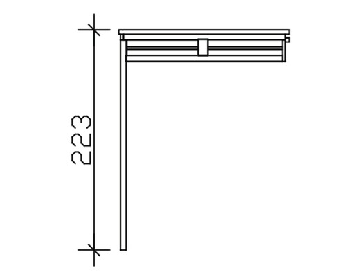 Technický nákres roletovej skrine s výškovou špecifikáciou 223 milimetrov