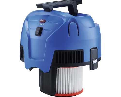 Modrý vysávač popola s filtrom a rukoväťou