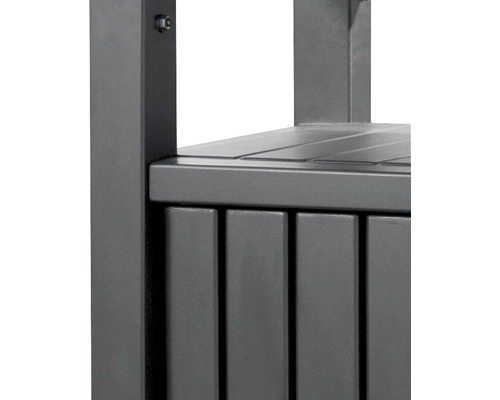 Detailný pohľad na systém sivého obkladu smetnej nádoby.