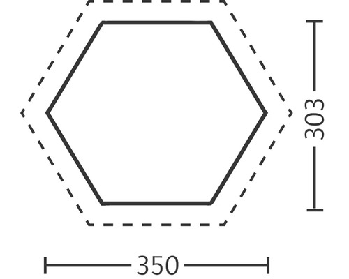 Technický nákres šesťuholníkového tvaru s rozmermi