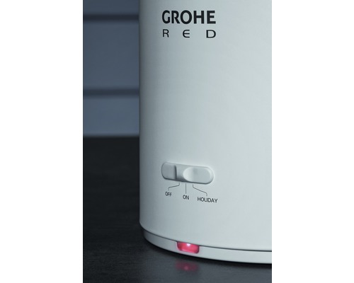 Detailný pohľad na ohrievač vody Grohe Red s vypínačom a prázdninovým režimom
