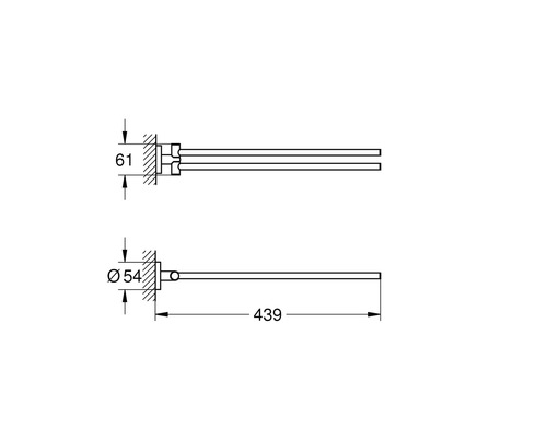 Technický výkres tyče na uteráky s rozmermi
