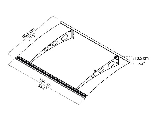 Technický nákres striešky nad dvere s rozmermi