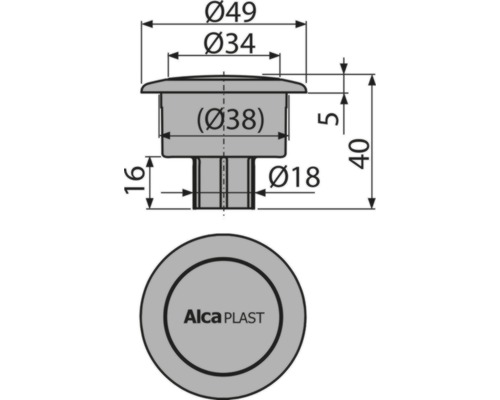 Technický nákres produktu Alca Plast s rozmermi
