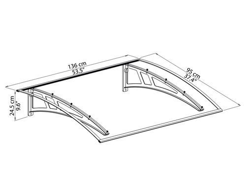 Technický nákres striešky nad vchodové dvere s rozmermi