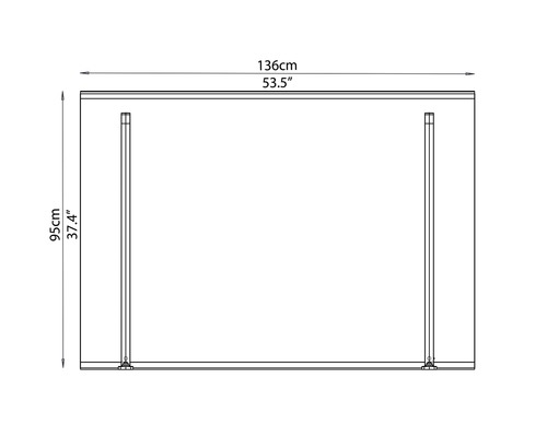 Technický nákres nábytku s rozmermi 136 centimetrov na šírku a 95 centimetrov na výšku.
