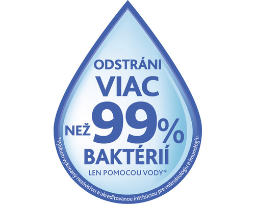 Symbol: Odstraňuje viac ako 99 percent baktérií len pomocou vody
