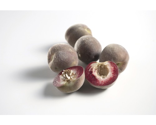 Niekoľko broskýň, z ktorých dve sú rozpolené