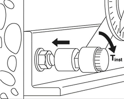 Ilustrácia inštalácie mechanického komponentu so šípkami na označenie smeru