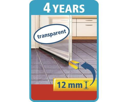 Dverové tesnenie s kefou, priehľadné, 12 mm medzera, záruka 4 roky