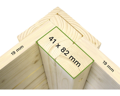Drevená konštrukcia s rozmermi 19 mm a 41 x 82 mm