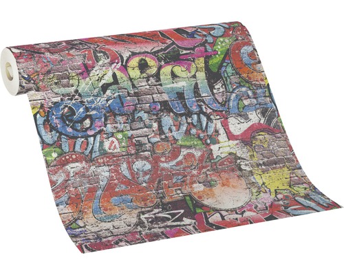 Rola tapety s graffiti motívom na tehlovej stene