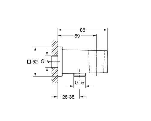Technický nákres prípojky vodovodnej batérie s rozmermi