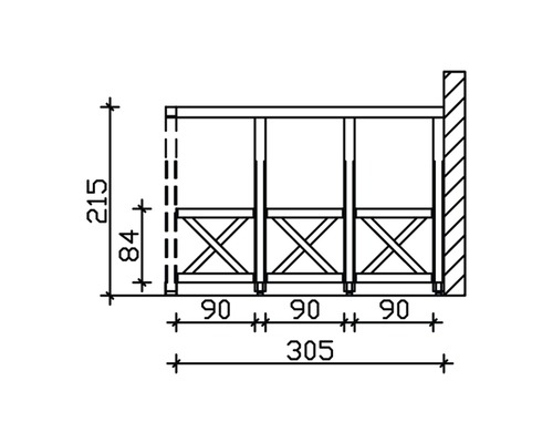 Technický nákres zábradlia balkónu s rozmermi.