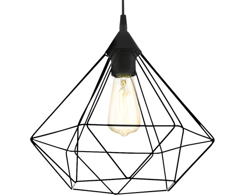 Čierne závesné svietidlo v tvare diamantu so žiarovkou