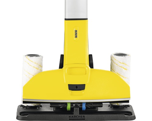 Žltý čistič tvrdých podláh Kärcher s dvomi valcami