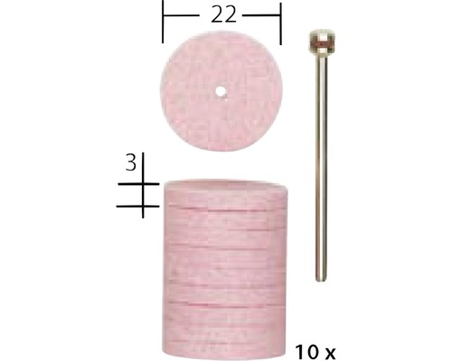 Sada brúsnych kotúčov 22 mm s driekom, 10 kusov