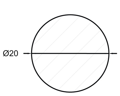 Technický nákres kruhu s priemerom 20