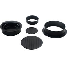 Sada lisu na hamburgery, pozostávajúca z vrchnej časti s rukoväťou, tvarovacích krúžkov a vložiek