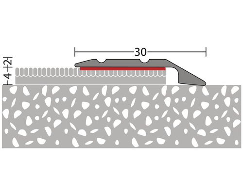 Obrázok prechodovej lišty s rozmermi 30 krát 4 plus 2 milimetre.